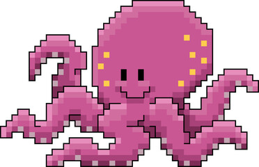 Fototapeta premium Pixel Art Cute Octopus Cartoon Retro 8 Bit Sea Creature