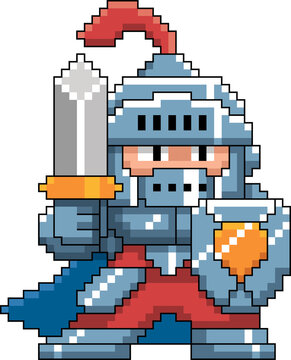 Pixel Art Knight Warrior Character Retro 8 Bit Medieval Game Asset