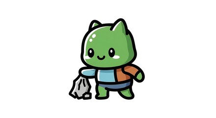 Obraz premium Eco-Friendly Cartoon Character: An endearing animated character, diligently collects trash, a heartwarming symbol of environmental stewardship.