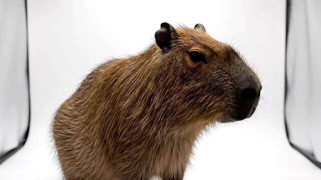 Calm Capybara Portrait on White Studio Background