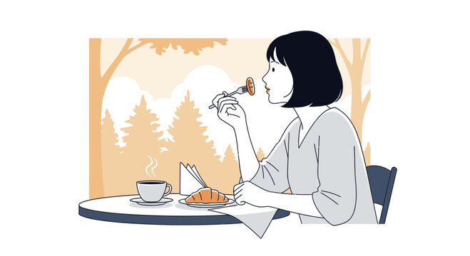 Woman eating breakfast alone indoors 1.