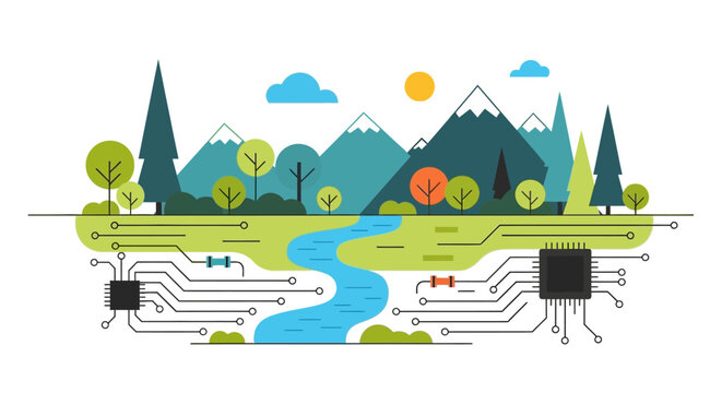 Circuit board with wires and chips.