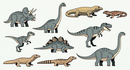 Collection of various prehistoric dinosaur species and reptiles. © paramita