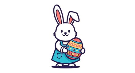 Obraz premium Easter Bunny with Decorated Egg: A charming illustration captures an Easter bunny holding a beautifully decorated egg, symbolizing the joy and tradition of the holiday season. 