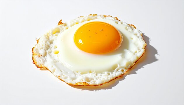 A culinary cultural digital illustration of a single fried egg on a white background. The egg features a bright yellow yolk centered within a fully cooked egg white, with slightly crisp golden-brown e
