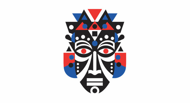 Tribal mask with geometric patterns face.