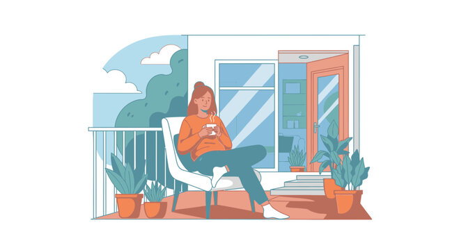 Woman Sitting on Chair Relaxing Alone.