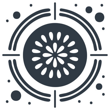 Stylized abstract mandala with floral pattern and concentric circles and dots