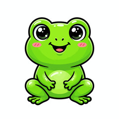 Fototapeta premium A cartoon frog with big eyes and a happy face sits cross-legged