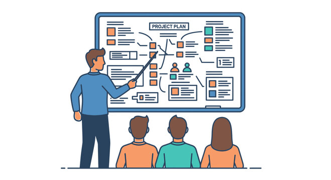 Man presenting to three people.