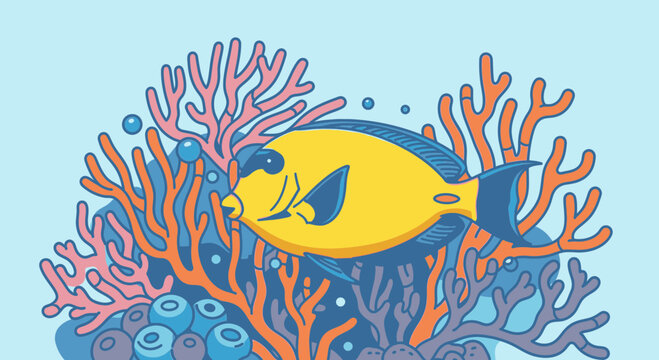 Yellow Fish Swimming Near Coral Reef 1.