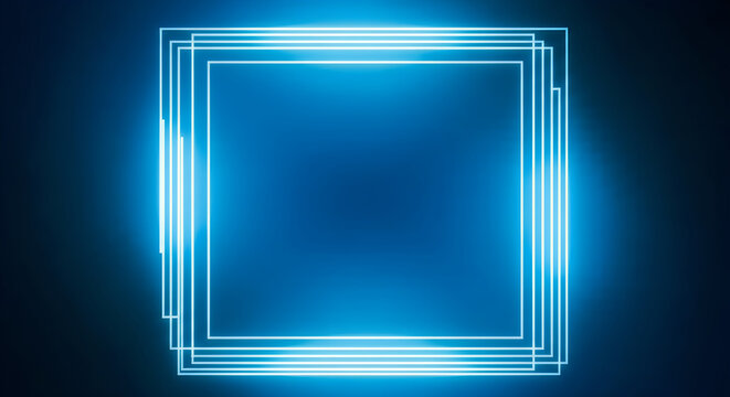 Neon blue frame abstract glowing rectangles on a dark background