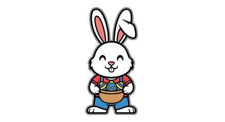 Obraz premium Easter Bunny's Basket: A cheerful and friendly cartoon bunny, stands in a flat graphic illustration. The bunny is ready to bring joy.