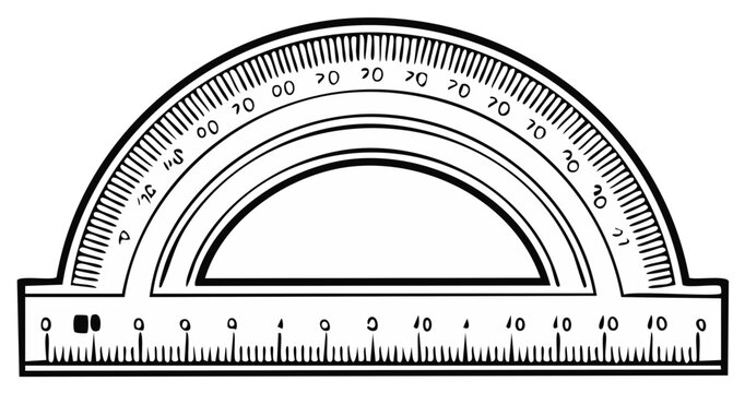 Simple semicircle protractor with clear degree markings and ruler edge for measuring angles