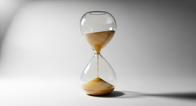 A beautifully rendered classic hourglass with flowing sand symbolizing the relentless march of
