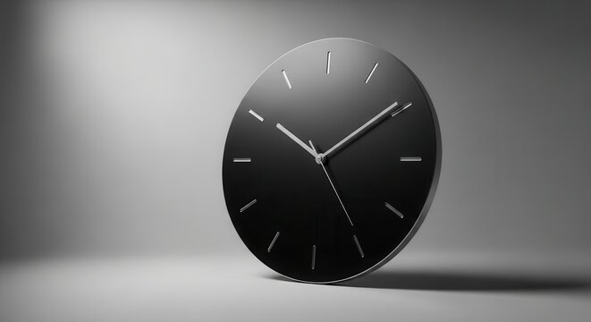 Elegant dark timepiece showing the relentless march of moments against a stark, shadowed grey