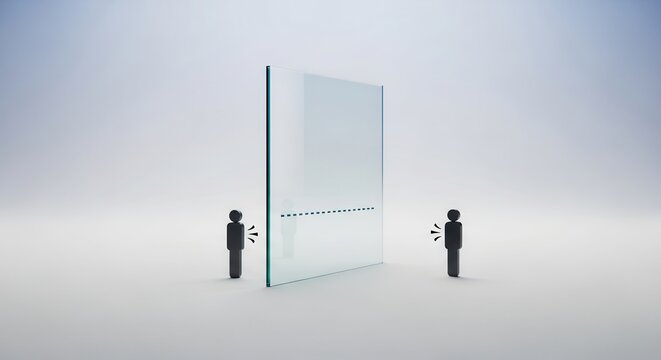 Visualizing obstructed communication and interpersonal separation through a transparent barrier