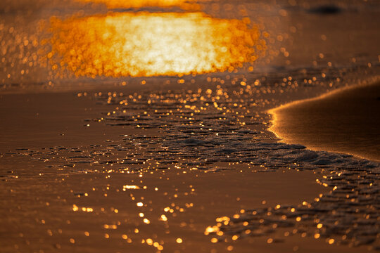 Sunset Reflections on Tranquil Ocean Waves with Golden Sands 