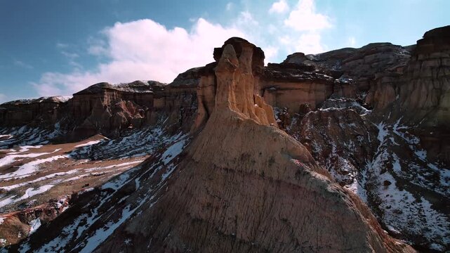 White Stupa Cliffs Surrounded By Arid Mongolian Terrain