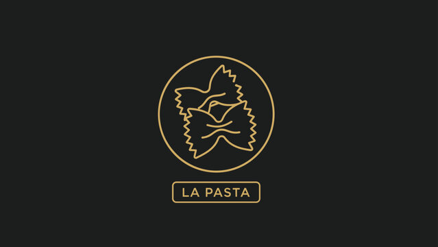 Minimalist gold line art logo of farfalle bow tie pasta on a black background with elegant typography for an Italian restaurant.