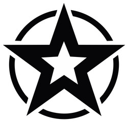 Obraz premium Black and white star icon inside a circle, emblem or badge design.