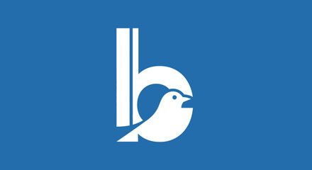 Abstract bird icon logo against blue background simple minimalist style © ikk