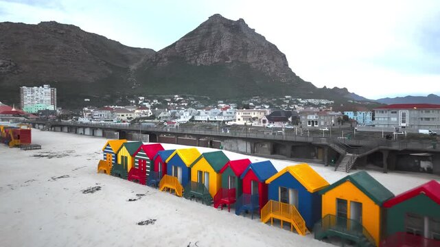 Suburb of Muizenberg showcasing the colourful beach huts.