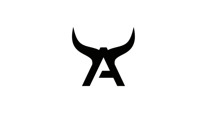 Abstract bull horns silhouette with letter a design on white background