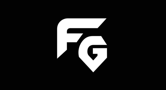 Abstract geometric logo design with initials fg on black background