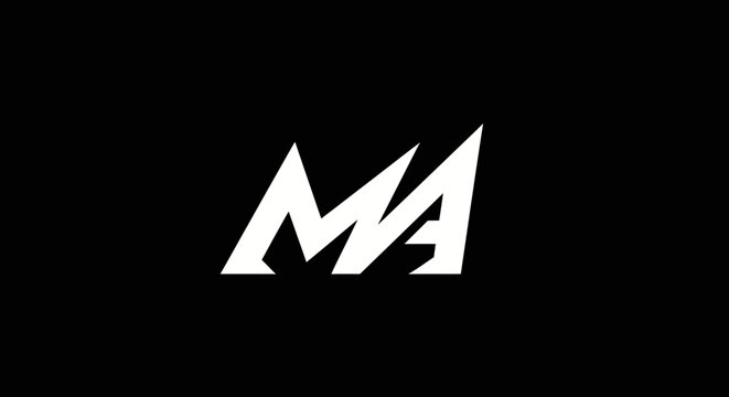 Abstract geometric ma initial logo design on black background