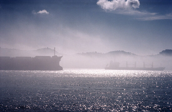 Cargo Ships in Mist