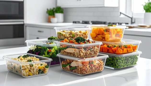 Healthy homemade meals neatly packed in clear containers for convenient meal prepping