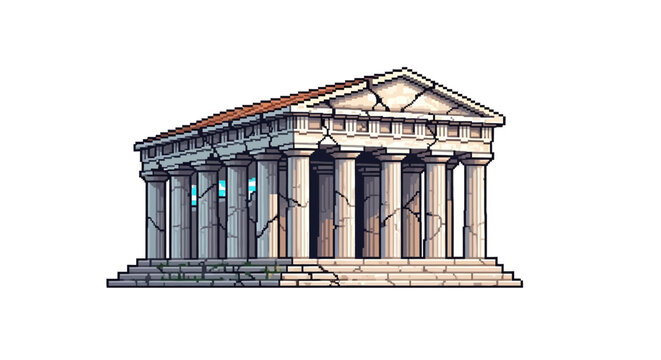 Ancient Greek Temple Building Facade with Columns.