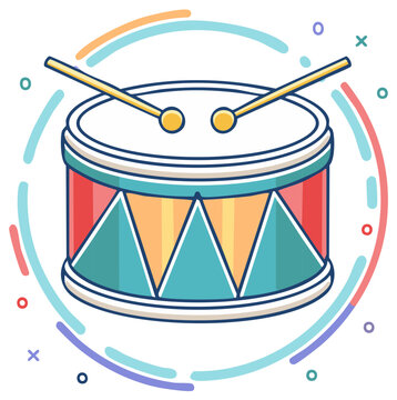 Colorful Toy Drum with Sticks and Festive Swirls
