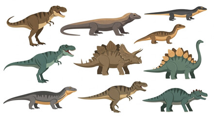 Collection of diverse dinosaur species and prehistoric reptiles. © Suker