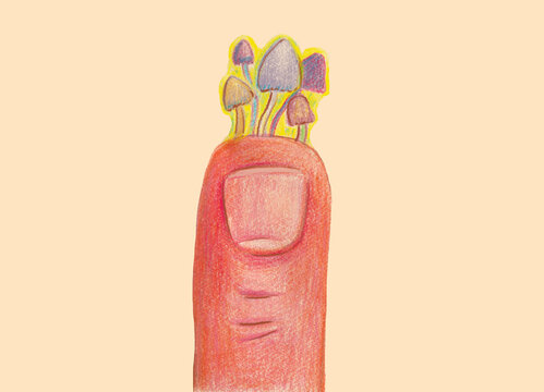 Finger With Mushrooms Growing on It - microdosing concep