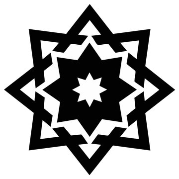 Geometric eight-pointed star ornament. Black and white abstract octagram symbol icon.