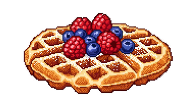 Delicious Belgian Waffle Topped with Fresh Berries and Powdered Sugar.