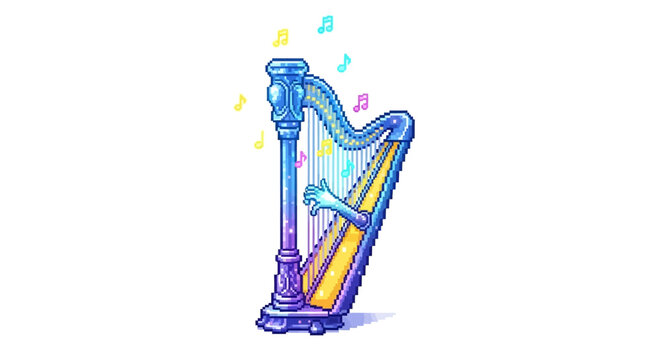 Enchanting Harp Illustration with Musical Notes.