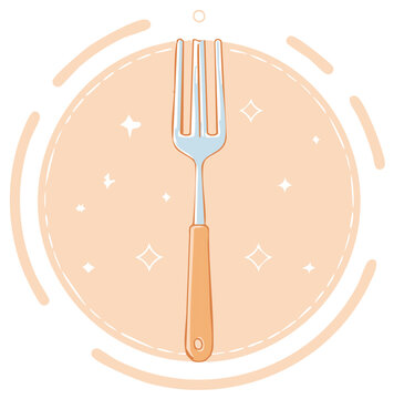 Stylized fork illustration with handle and sparks against peachy circle background culinary and kitchen vector design