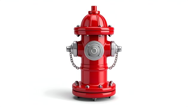 Vibrant Red Fire Hydrant Standing Tall on White Background.