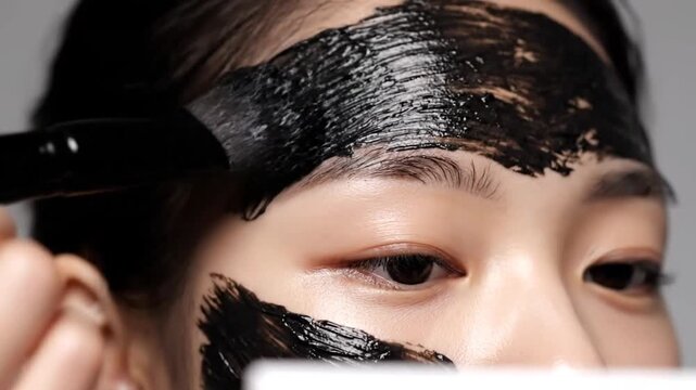 Woman Applying Black Face Mask with Brush.