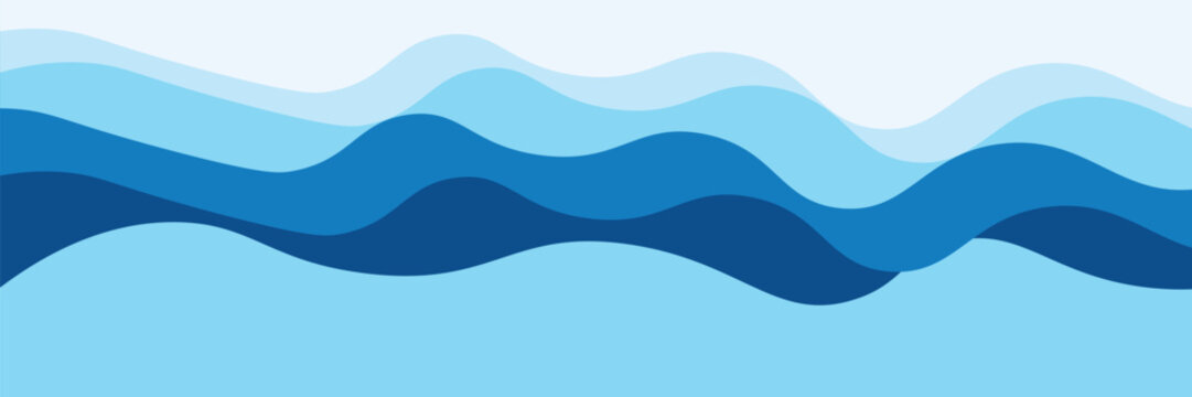 Seamless sea waves layered vector background. Blue ocean waves. Water wave pattern design.