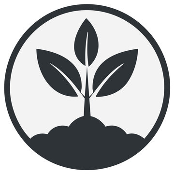 Circle Icon of a Seedling Growing Out of Soil Silhouette Vector Art