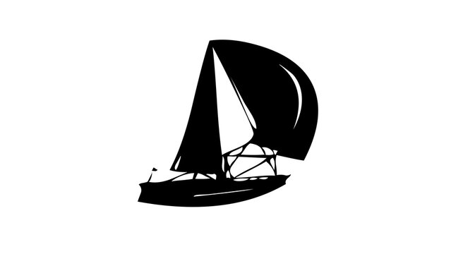 Black silhouette of a sailboat on a transparent background sailing smoothly