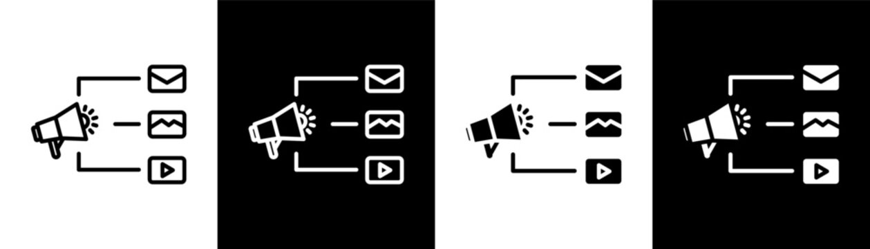 social media marketing white icon set design