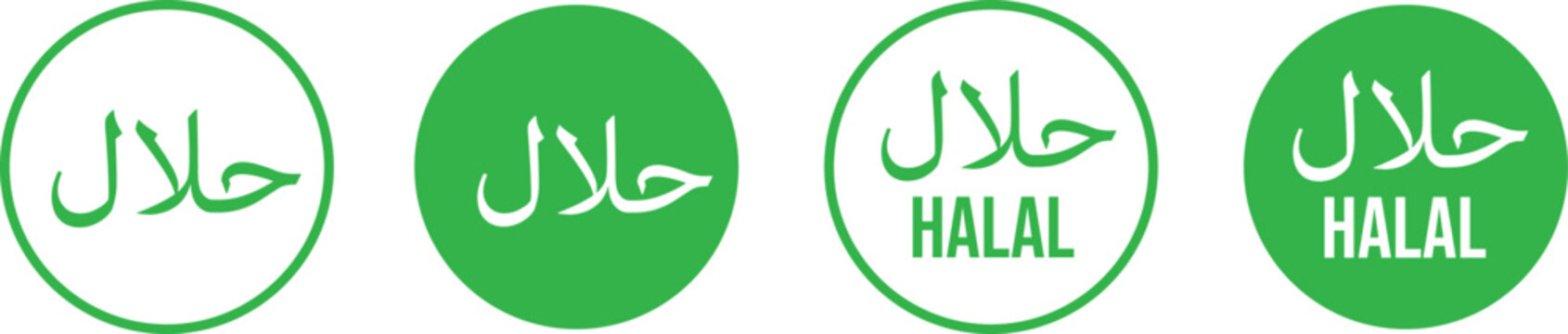 Green Halal certified logo set isolated on white. Minimal thin line web icon set, Outline icons collection.