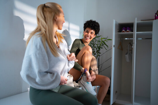 Friends enjoying time together in locker room