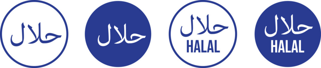 Naklejka premium Blue Halal certified logo set isolated on white. Minimal thin line web icon set, Outline icons collection.