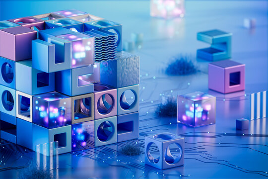 3D Neon Circuit Cubes